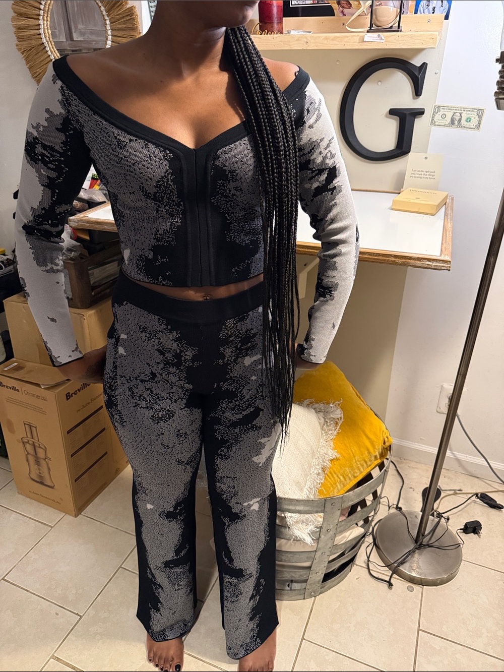 Fashion Nova Black & Gray Wide Leg Two-Piece Set